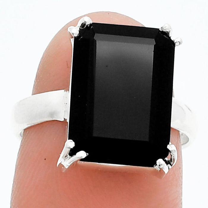 Faceted Black Onyx Ring size-7 SDR244838 R-1020, 10x14 mm