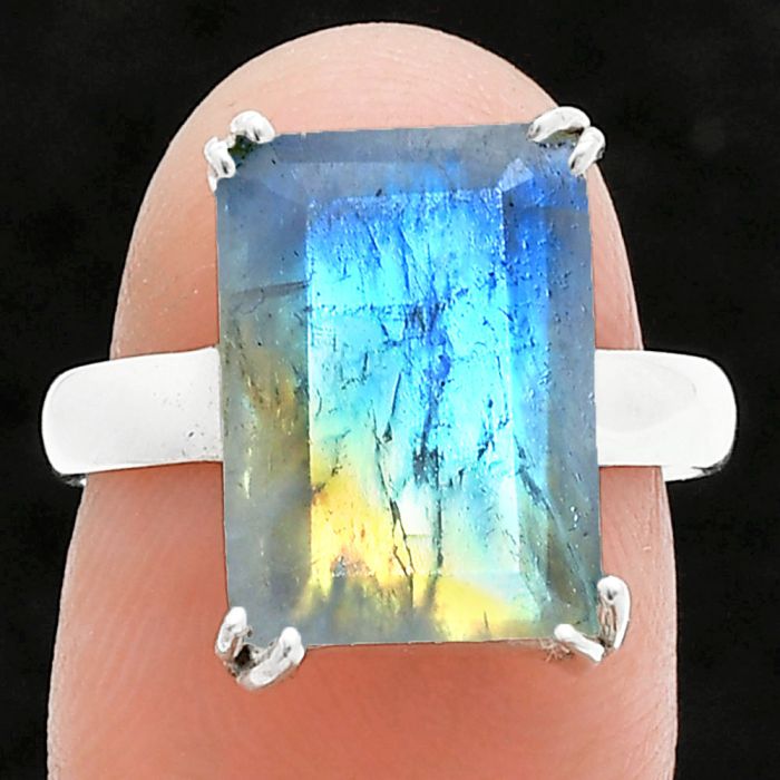 Faceted Rainbow Moonstone Ring size-7 SDR244839 R-1020, 10x14 mm