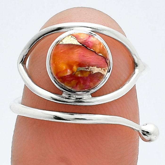 Adjustable Eye - Kingman Orange Dahlia Turquoise Ring size-6 SDR244846 R-1254, 8x8 mm