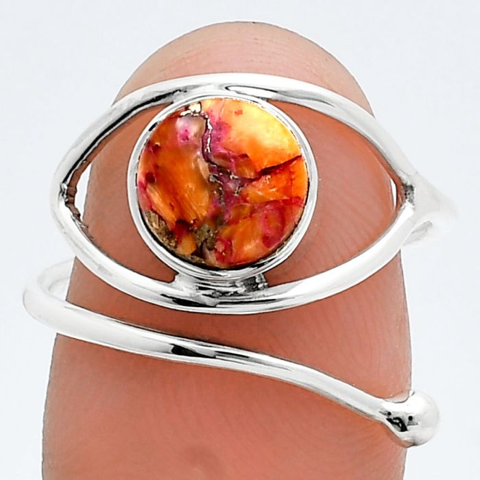 Adjustable Eye - Kingman Orange Dahlia Turquoise Ring size-8 SDR244847 R-1254, 8x8 mm