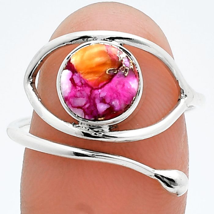 Adjustable Eye - Kingman Orange Dahlia Turquoise Ring size-8 SDR244860 R-1254, 8x8 mm