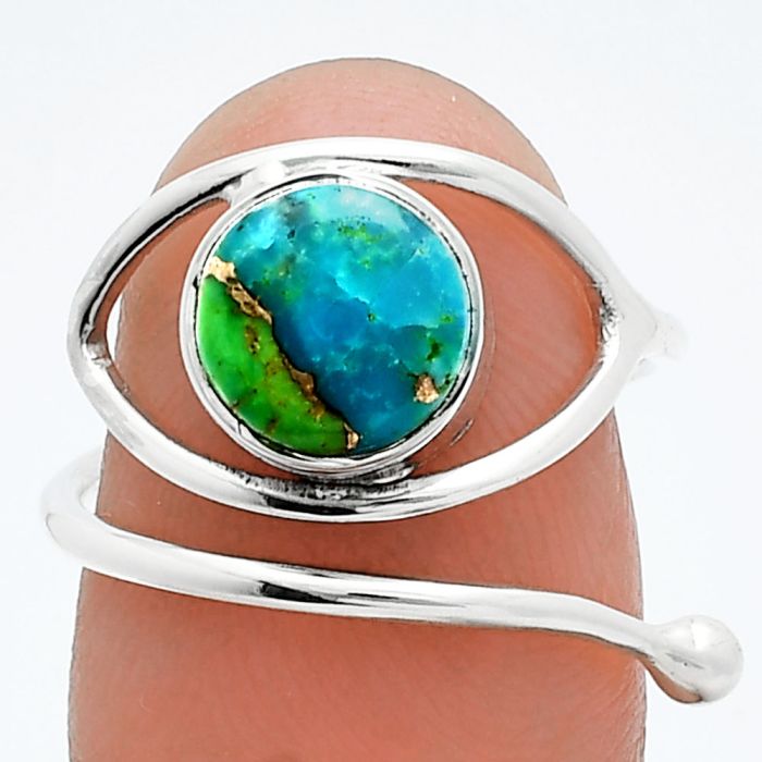 Adjustable Eye - Blue Turquoise In Green Mohave Ring size-7 SDR244870 R-1254, 8x8 mm