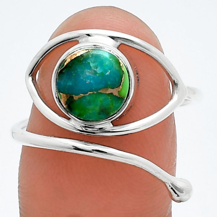 Adjustable Eye - Blue Turquoise In Green Mohave Ring size-8 SDR244897 R-1254, 8x8 mm