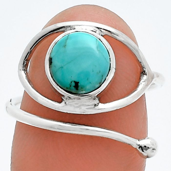 Adjustable Eye - Natural Rare Turquoise Nevada Aztec Mt Ring size-7.5 SDR244902 R-1254, 8x8 mm