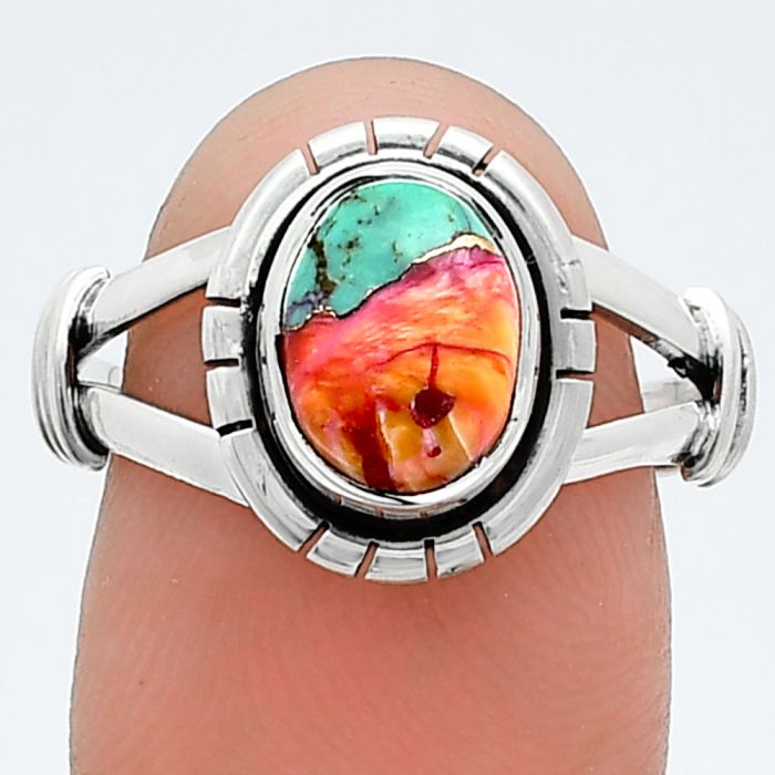 Kingman Orange Dahlia Turquoise Ring size-8.5 SDR244919 R-1533, 7x9 mm