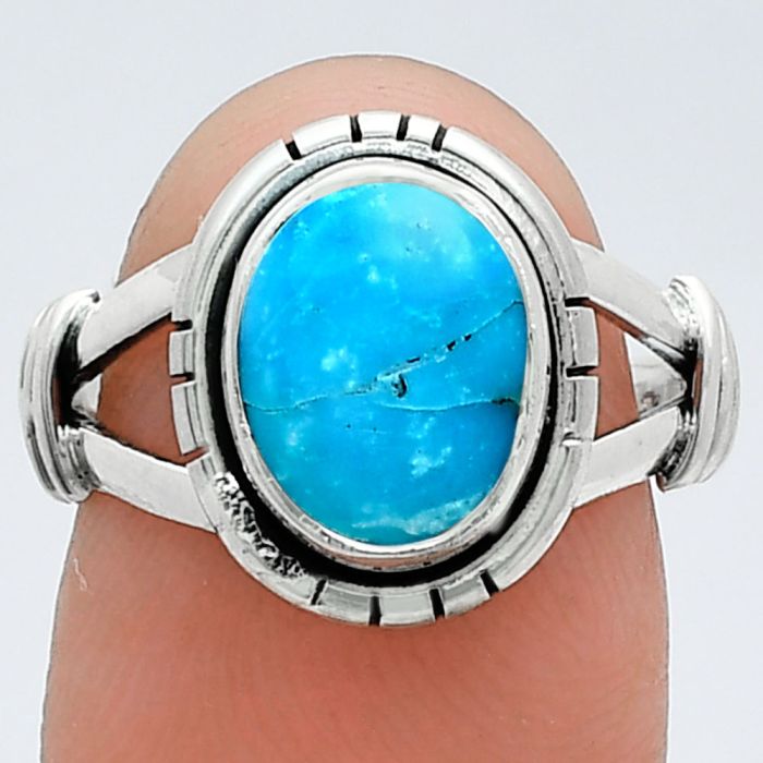 Natural Turquoise Morenci Mine Ring size-7.5 SDR244920 R-1533, 8x10 mm