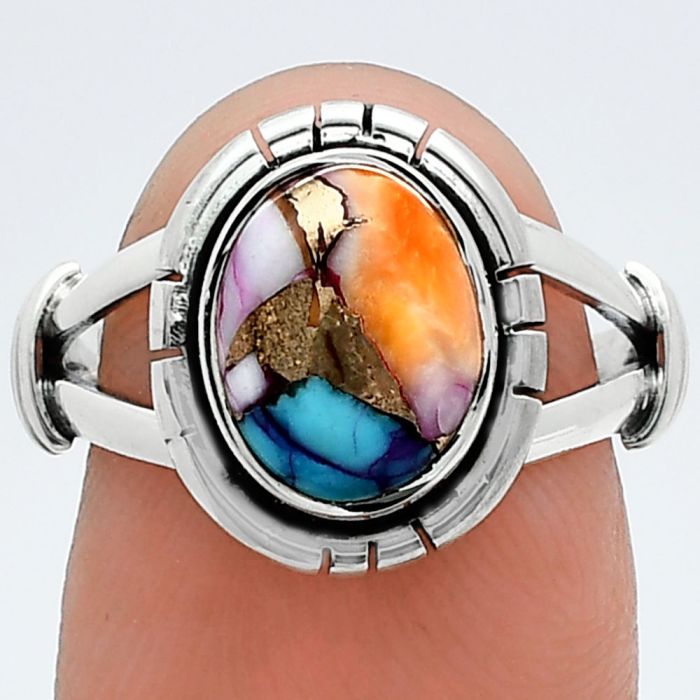 Kingman Orange Dahlia Turquoise Ring size-7 SDR244926 R-1533, 8x10 mm