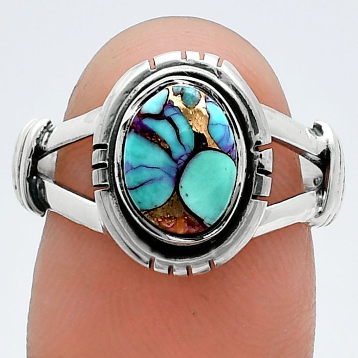 Kingman Copper Teal Turquoise Ring size-8 SDR244928 R-1533, 7x9 mm