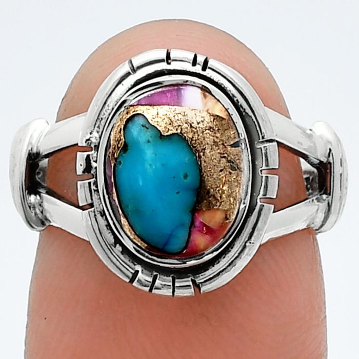 Kingman Pink Dahlia Turquoise Ring size-6 SDR244932 R-1533, 8x10 mm