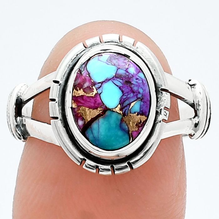 Kingman Purple Dahlia Turquoise Ring size-8.5 SDR244966 R-1533, 8x10 mm