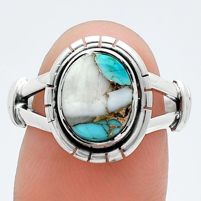 Spiny Oyster Turquoise Ring size-8 SDR244974 R-1533, 8x10 mm