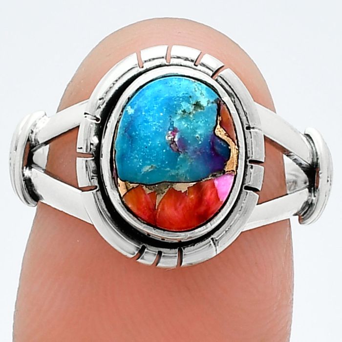 Kingman Orange Dahlia Turquoise Ring size-7.5 SDR244980 R-1533, 8x10 mm