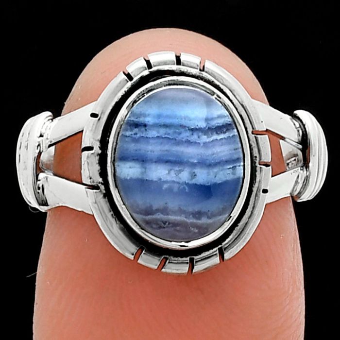 Blue Lace Agate Ring size-8 SDR244984 R-1533, 8x10 mm