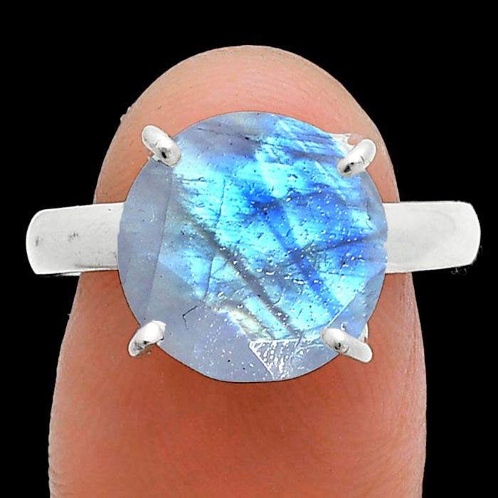 Faceted Rainbow Moonstone Ring size-9 SDR244992 R-1019, 12x12 mm