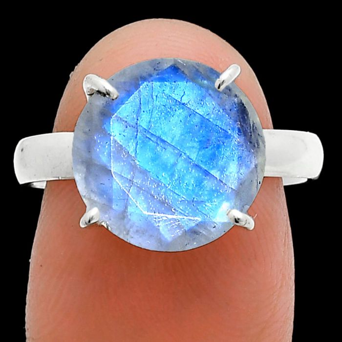 Faceted Rainbow Moonstone Ring size-8 SDR244993 R-1019, 12x12 mm