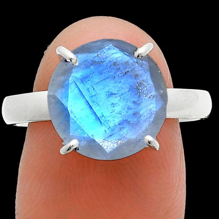 Faceted Rainbow Moonstone Ring size-10 SDR244995 R-1019, 12x12 mm