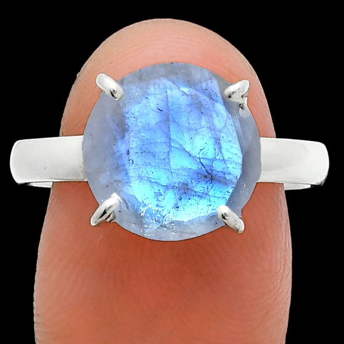 Faceted Rainbow Moonstone Ring size-10 SDR244996 R-1019, 12x12 mm