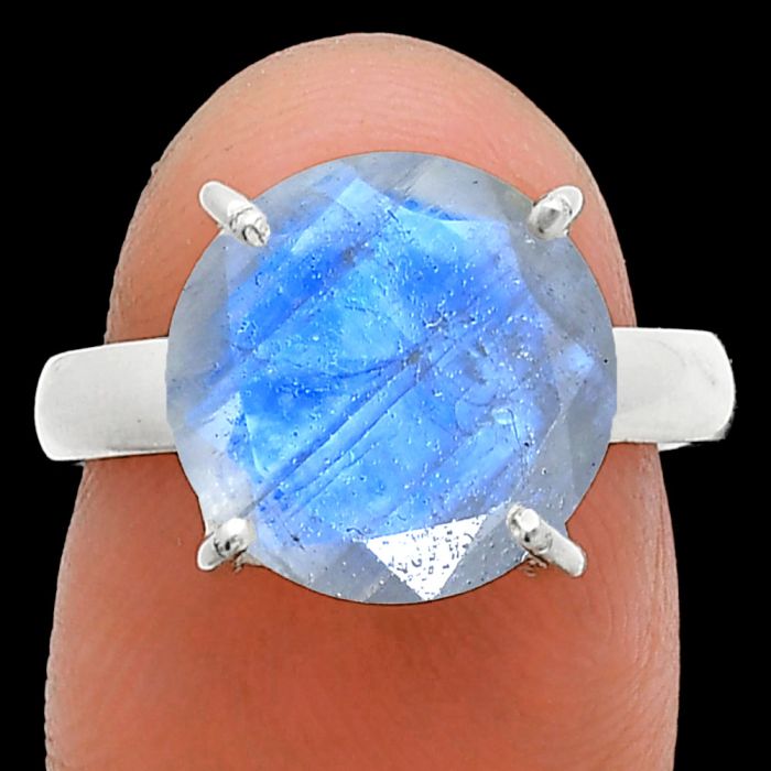 Faceted Rainbow Moonstone Ring size-7 SDR244998 R-1019, 12x12 mm