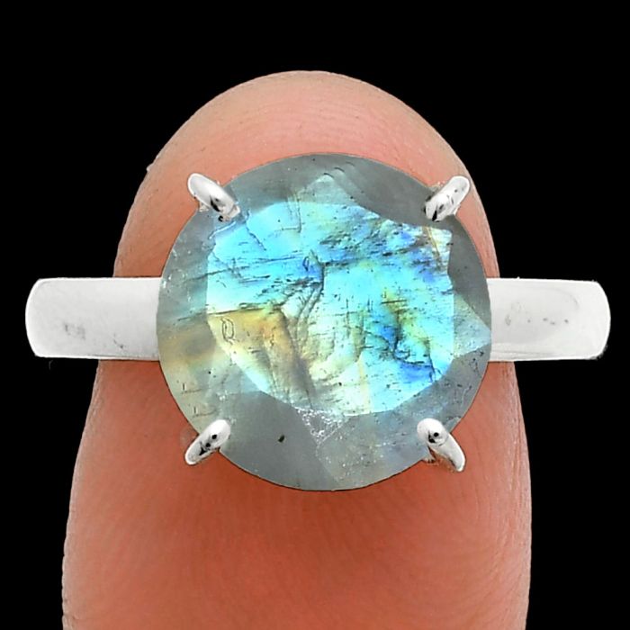 Faceted Rainbow Moonstone Ring size-10 SDR244999 R-1019, 12x12 mm