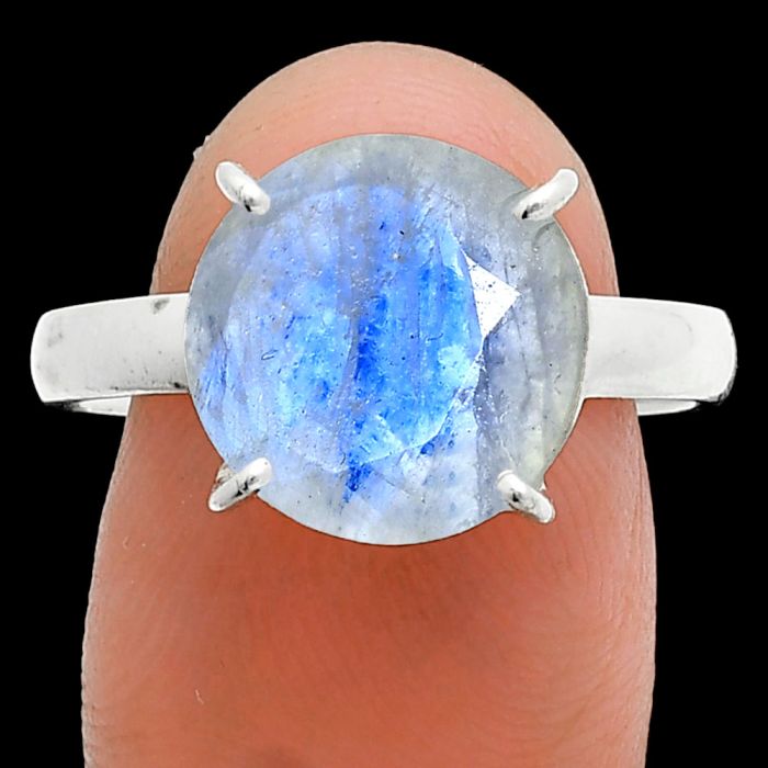 Faceted Rainbow Moonstone Ring size-10 SDR245000 R-1019, 12x12 mm