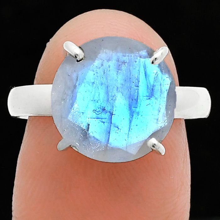 Faceted Rainbow Moonstone Ring size-8 SDR245005 R-1019, 12x12 mm