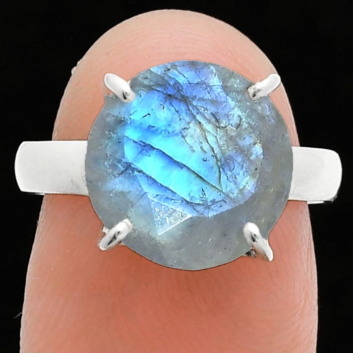 Faceted Rainbow Moonstone Ring size-7 SDR245008 R-1019, 12x12 mm