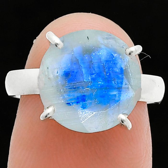 Faceted Rainbow Moonstone Ring size-7 SDR245014 R-1019, 12x12 mm