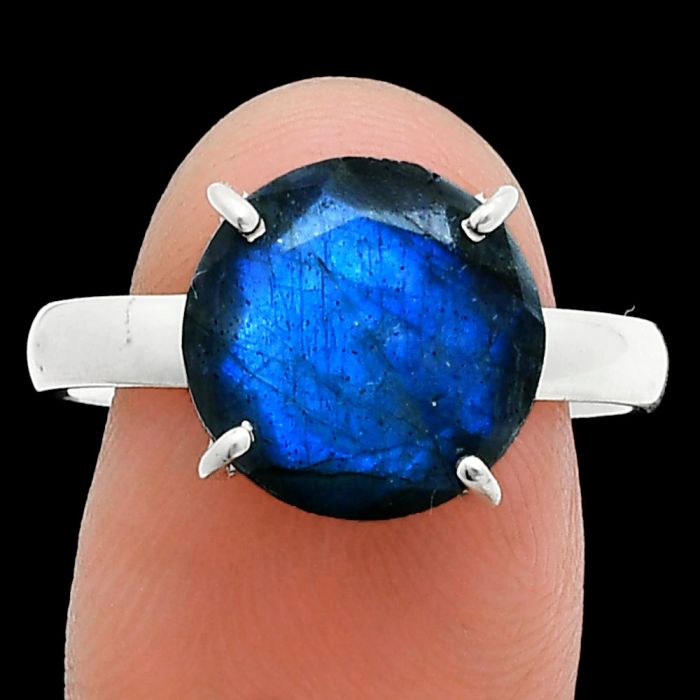 Faceted Blue Labradorite Ring size-10 SDR245021 R-1019, 12x12 mm