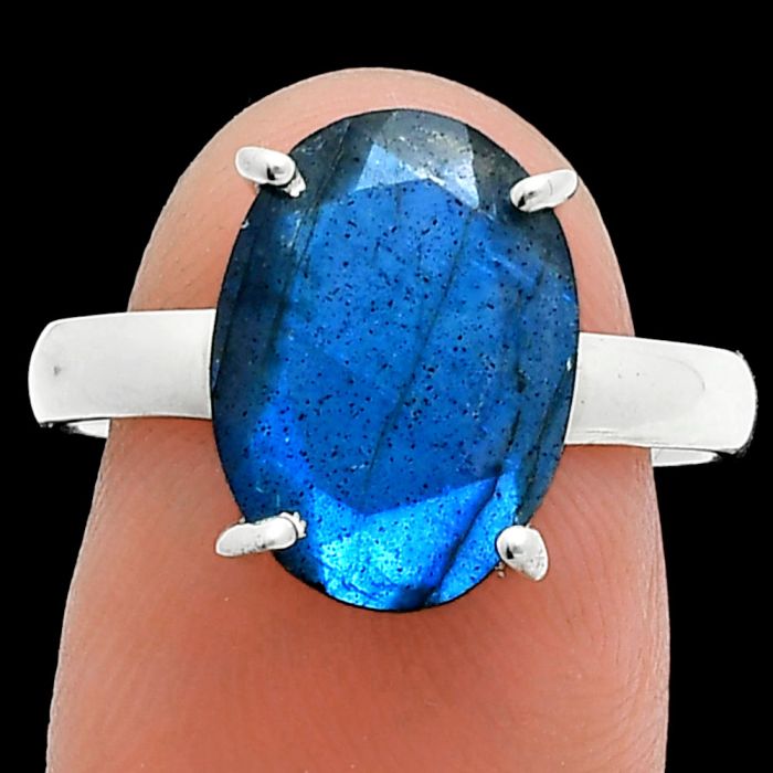 Faceted Blue Labradorite Ring size-9 SDR245025 R-1019, 10x14 mm