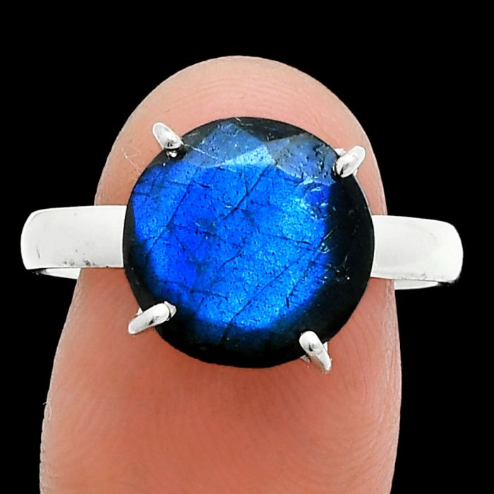 Faceted Blue Labradorite Ring size-10 SDR245026 R-1019, 12x12 mm