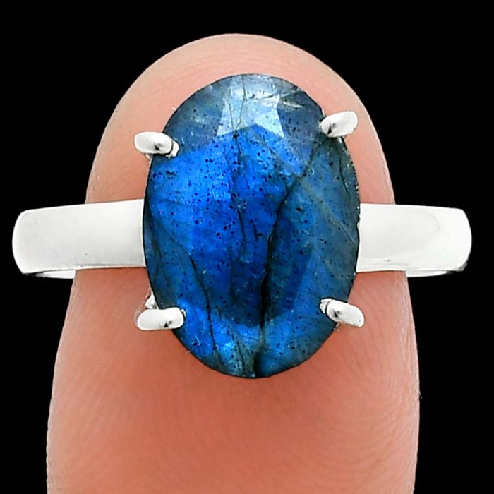 Faceted Blue Labradorite Ring size-10 SDR245028 R-1019, 10x14 mm