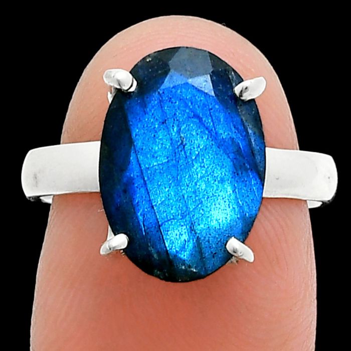 Faceted Blue Labradorite Ring size-7 SDR245029 R-1019, 10x14 mm