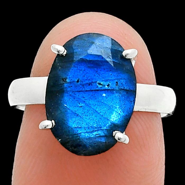 Faceted Blue Labradorite Ring size-7 SDR245030 R-1019, 10x14 mm