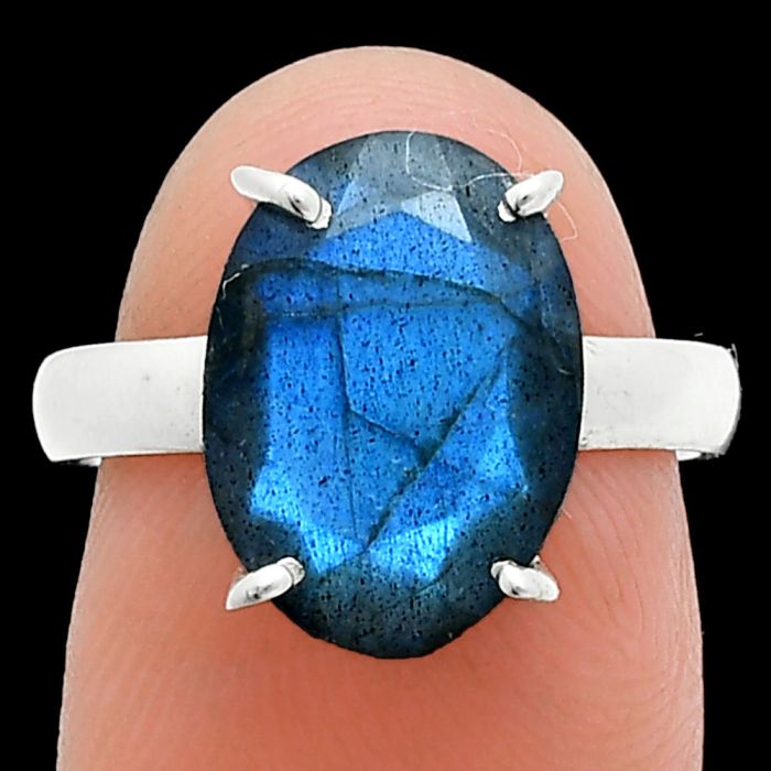 Faceted Blue Labradorite Ring size-7 SDR245036 R-1019, 10x14 mm