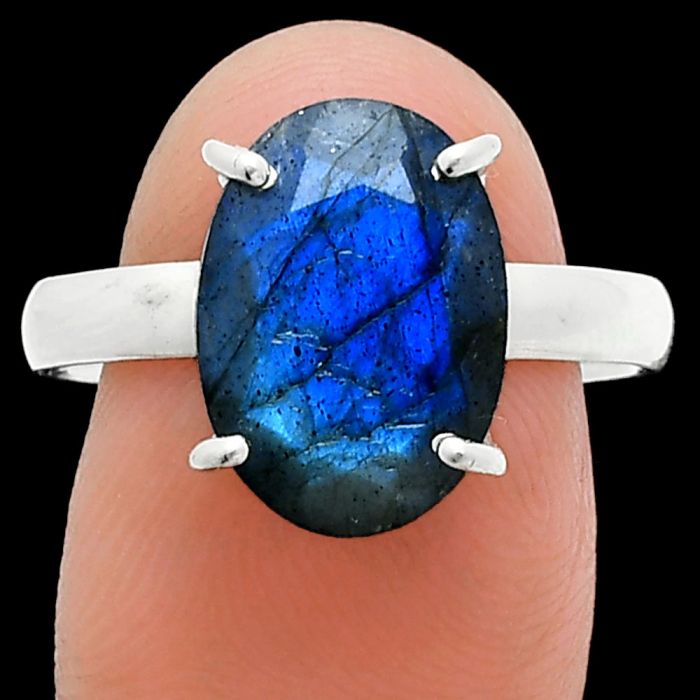 Faceted Blue Labradorite Ring size-9.5 SDR245039 R-1019, 10x14 mm