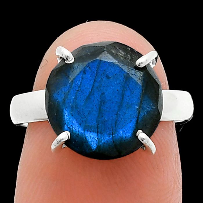 Faceted Blue Labradorite Ring size-7 SDR245040 R-1019, 12x12 mm