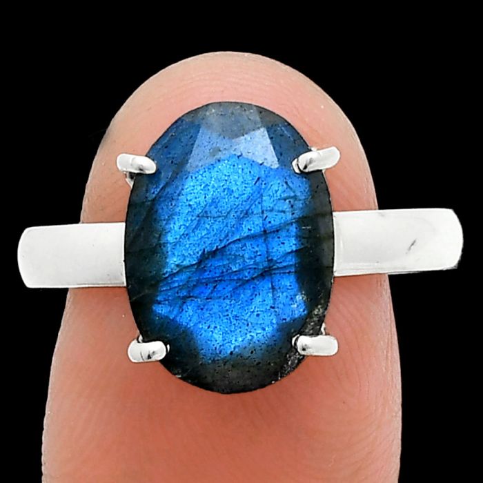 Faceted Blue Labradorite Ring size-10 SDR245041 R-1019, 10x14 mm