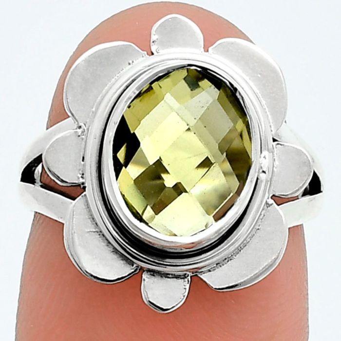 Lemon Quartz Checker Briolette Ring size-5.5 SDR245083 R-1342, 8x10 mm