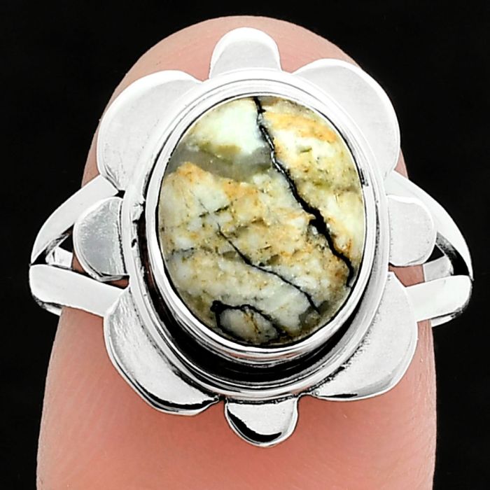 Authentic White Buffalo Turquoise Nevada Ring size-8 SDR245086 R-1342, 9x11 mm