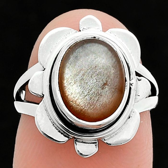 Peach Moonstone Ring size-5.5 SDR245087 R-1342, 9x11 mm