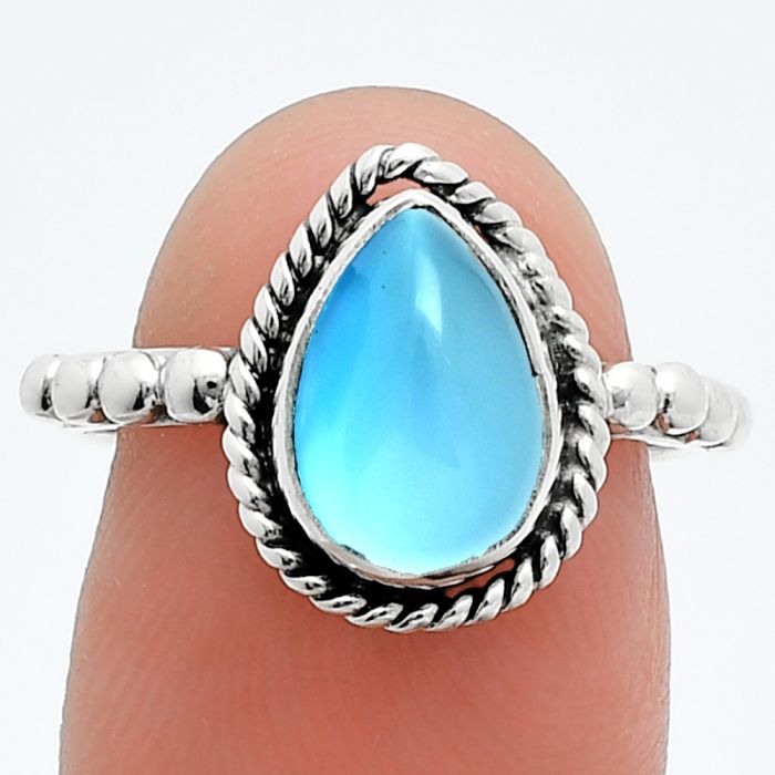 Blue Chalcedony Ring size-7 SDR245130 R-1252, 7x10 mm