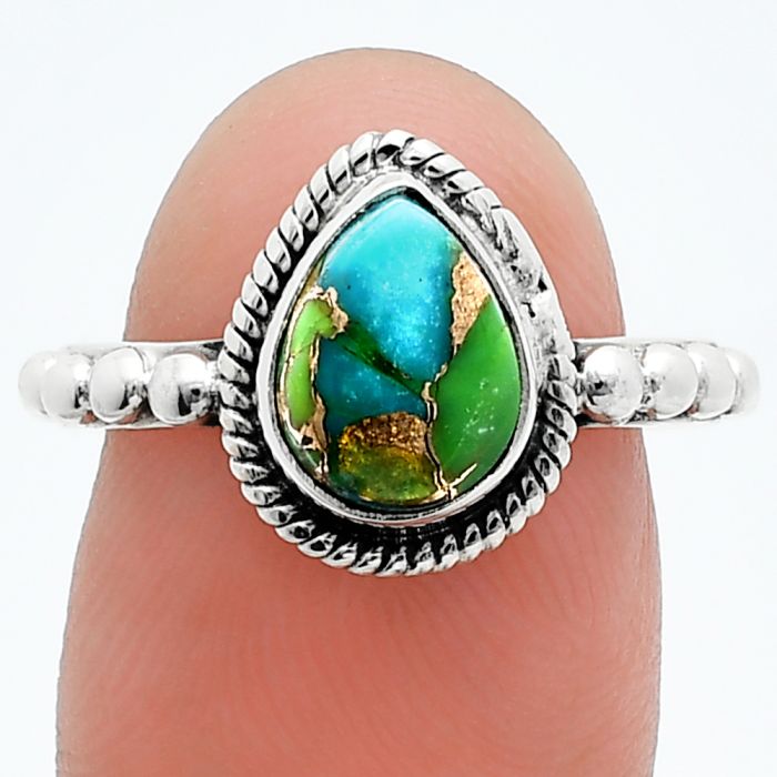 Blue Turquoise In Green Mohave Ring size-7.5 SDR245134 R-1252, 7x9 mm