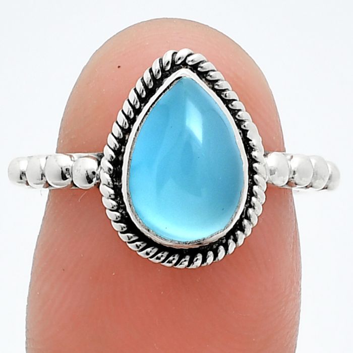 Blue Chalcedony Ring size-7 SDR245142 R-1252, 7x10 mm