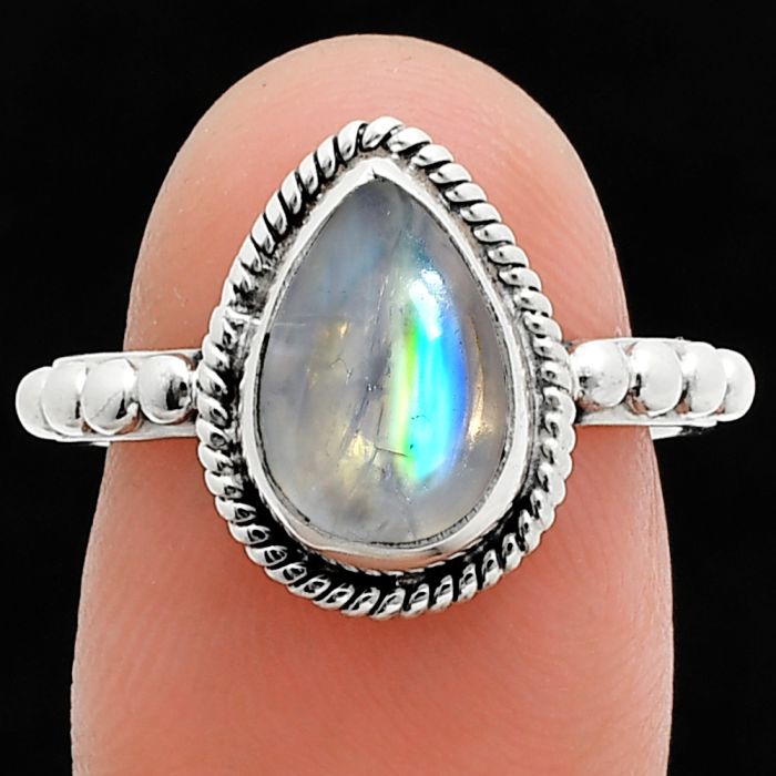 Rainbow Moonstone Ring size-7.5 SDR245155 R-1252, 8x11 mm