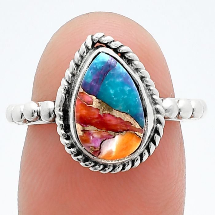 Kingman Orange Dahlia Turquoise Ring size-6.5 SDR245159 R-1252, 8x11 mm