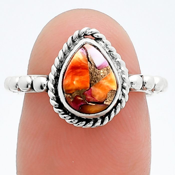 Kingman Orange Dahlia Turquoise Ring size-7 SDR245164 R-1252, 7x9 mm