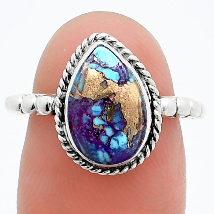 Kingman Purple Dahlia Turquoise Ring size-6 SDR245171 R-1252, 8x12 mm