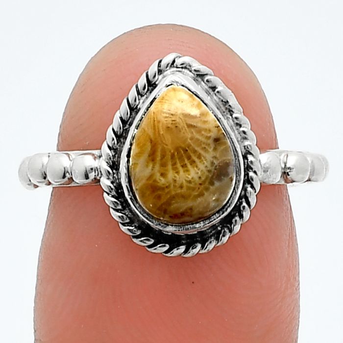 Flower Fossil Coral Ring size-6 SDR245184 R-1252, 7x10 mm