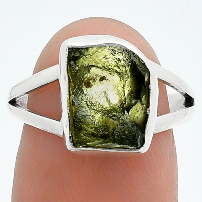 Genuine Czech Moldavite Rough Ring size-7.5 SDR245239 R-1002, 9x11 mm