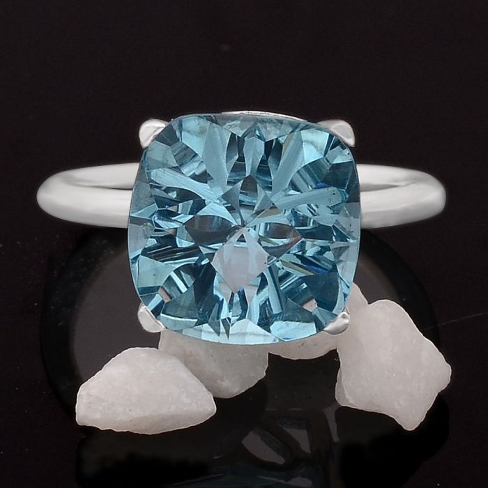 Lab Created Aquamarine Ring size-7 SDR82414 R-1019, 12x12 mm